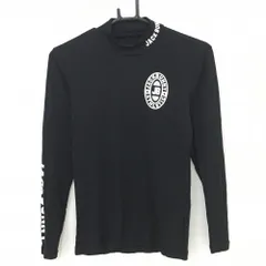 【美品】ジャックバニー 長袖ハイネックシャツ 黒×白 織生地 ロゴプリント レディース 3(XL) ゴルフウェア Jack Bunny