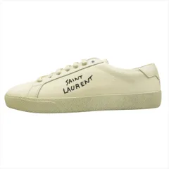 未使用 サンローラン パリ SAINT LAURENT PARIS コート クラシック SL 06 スニーカー COURT CLASSIC SL/06 シューズ ローカット キャンバス レザー ダメージ加工 ロゴ 37.5 24.5cm オフホワイト ◆７のサムネイル
