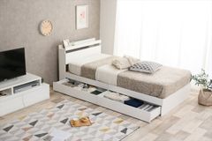 シングルベッド　マットレス付き　収納付きベッド　ボンネルコイル　シングル　家具　寝具　インテリア　ホワイト　ブラック　ブラウン　ナチュラル　ウォームグレー