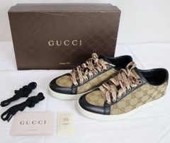 ◆GUCCI GGキャンバス レザーローカットスニーカー ベージュ×ブラック レディース361/2　23.5㎝