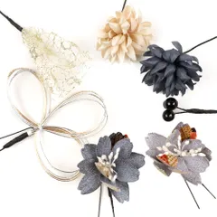 髪飾り 成人式 水引 振袖 前撮り 袴 花 7点セット 青 紺 ブルーグレー ベージュ ゴールド ちりめん 花 レース ビーズ 和柄 ニ No.12-0382