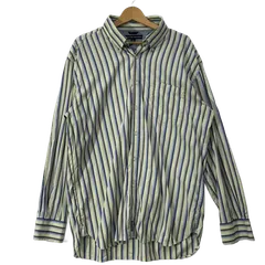 TOMMY HILFIGER トミーヒルフィガー ストライプシャツ 長袖 シャツ ボタンダウン オーバーサイズ ビッグシルエット マレーシア製 XL/XGサイズ ライトグリーン ブルー  グレー