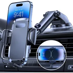 Tovsol スマホホルダー 車 2in1 車載ホルダー 【超強力吸盤・安定性アップ】 車 スマホスタンド 手帳型対応 カー用品 携帯ホルダー 送風口兼用 車用スマホホルダー 片手操作 360度回転 伸縮アーム 角度自由調節 iPhone/Android  1