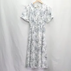 ◇ continuer de NICE CLAUP 花柄 半袖 ロング丈 ワンピース サイズF ホワイト ブルー レディース E  【1407180048683】