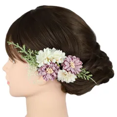 髪飾り 成人式 ピンク 振袖 前撮り 袴 花 薄紫 白 モスグリーン カスミソウ 小さい 2点セット ナチュラル ヘッドドレス 着物 No.9-5450
