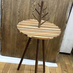 希少ラオス松とオリジナルボーダーツキ板／円形木材 クラフト素材天板