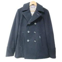 ブルーブルー BLUE BLUE 美品 中綿 Ｐコート ダブル HRN ショート丈 ピーコート カシミヤ混 ウール M 紺 ネイビー IBO53 Xのサムネイル