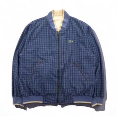 LACOSTE 80年代 リバーシブル スウィングトップ ハリントンジャケット XL ネイビー ベージュ チェック ワンポイントロゴ