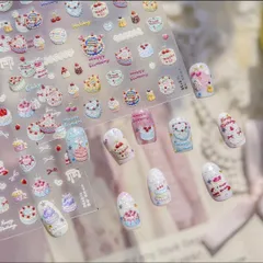 ネイルシールケーキいちごリボンハロウィン可愛い　韓国カフェ　お洒落流行りスイーツ