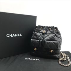 未使用品 CHANEL シャネル マトラッセ ラムスキン ココマーク 巾着 チェーン リュック バッグ パック ブラック レディース ブランド k6032
