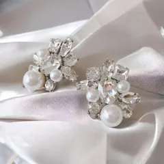 クリスタルビジューパール ピアス ☆ブライダル ウェディング 結婚式 シンプル アクセサリー