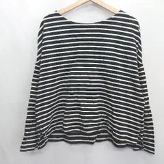 ◇ ⊇ nano universe ボーダー柄 スリット加工 長袖 ロンT サイズF ブラック ホワイト レディース E  【1409100063714】