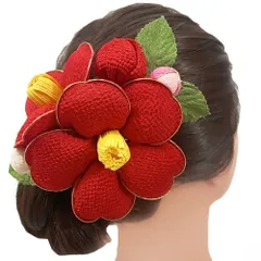 髪飾り 成人式 つまみ細工 赤 振袖 前撮り 袴 花 浴衣 夏祭り 花火大会 2点セット 白 椿 かんざし 和柄 ちりめん 古典 レトロ No.9-3363