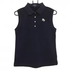 【美品】パーリーゲイツ ノースリーブポロシャツ ネイビー×白 稲妻 バックロゴ   レディース 2(L) ゴルフウェア PEARLY GATES