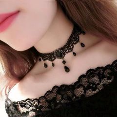 チョーカー ネックレス レディース レース 黒 ブラック ブラックストーン ハロウィン ハロウィーン パーティー ゴスロリ Choker