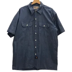 Dickies/ディッキーズ ワークシャツ 半袖 シャツ ボタンダウン ワンポイントロゴ オーバーサイズ パキスタン製 メンズ XLブルー