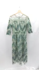 ◇ ⊂ POUR VOUS プールヴー パーティー フォーマル レース 七分袖 ロング ワンピース サイズL グリーン レディース E  【1412260022576】
