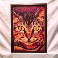 184:どアップイレブン1    猫  パロディアート  ポスター フレーム付き