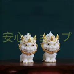 富と繁栄を象徴するアンティーク調の「一角獣＆財宝獅子」ミニ置物セット - リビングルームやカフェの装飾に最適、財運を引き寄せる風水インテリア