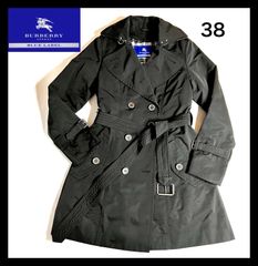 美品【BURBERRY BLUE LABEL バーバリー ブルーレーベル】ダウンライナー付き　トレンチコート レディース 38 ブラック　黒