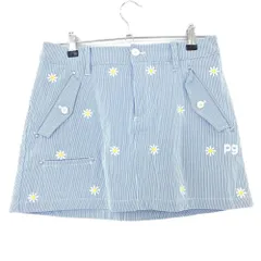 【超美品】パーリーゲイツ スカート ブルー×白 細ストライプ 花刺しゅう ストレッチ レディース 1(M) ゴルフウェア PEARLY GATES