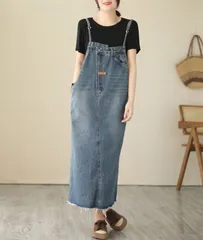 ジャンパースカート デニムサロペットスカート レディース デニムジャンパースカート ロング キャミソールワンピース 大きいサイズ  ミモレ オールインワン デニムキャミワンピース ジャンスカ 体型カバー ゆったり 森ガールxinling01