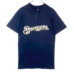 MajesticマジェスティックMLBミルキーウォー・ブルワーズBrewersヘンリーネック半袖Tシャツ野球メジャーリーグベースボールbaseball紺ネイビーフェード両面プリントナンバリング#11WISTEヴィンテージvintage50723
