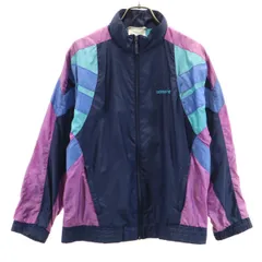 adidas アディダス 80s ヴィンテージ トレフォイルロゴ刺繍 ナイロンジャケット M ネイビー メンズ 古着