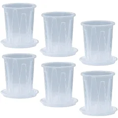 CHASO 透明鉢 6個セット 植木鉢 クリア プラスチック スリット鉢 胡蝶蘭 受け皿付 16cm [16cm(6個)]