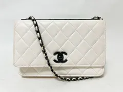 CHANEL シャネル マトラッセ トレンディCC チェーンウォレット ラムスキン ホワイト ブラック ショルダーバッグ 斜め掛け 長財布 A80982 美品