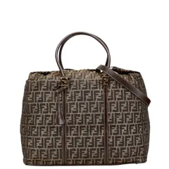   中古 フェンディ ボストンバッグ ショルダーバッグ ABランク ズッカ柄 2WAY ブラウン キャンバス レザー レディース FENDI  【送料無料】【名谷店】