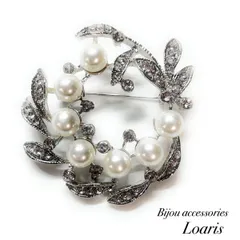 ブローチ　リース　パール　リーフ