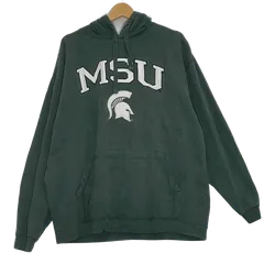 カレッジ刺繍 プルオーバー MSU ミシガン州立大学 パーカー フーディー 長袖 フロント刺繍 メンズ グリーン