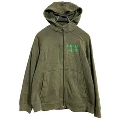 NIKE プリントスウェット パーカー キッズ M 150 程 モスグリーン ナイキ スポーツ フルジップ 裏起毛 古着卸 アメリカ仕入 a701-6485