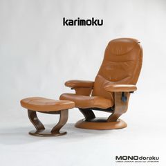 リクライニングチェア カリモク karimoku オットマン付き レザー 本革 回転式 ハイバック シングルソファ ラウンジチェア パーソナルチェア 一人掛け