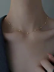 ジュエリー レディース ネックレス チェーン 1個 スターリングS925シルバー ヴィンテージ シンプル 金メッキ きらきらビーズ調整可能ネックレス、女性 女の子 ファッショントレンディ カラーチェーン 日常 パー