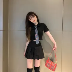 【売り切りセール】 制服 上下 セットアップ コスプレ スクール プリーツスカート ネクタイ リボン シンプル ハロウィーン ハロウィン 衣装 ダンス 仮装