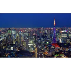 絵画風 壁紙ポスター (はがせるシール式) -地球の撮り方- 東京タワーを一望、六本木ヒルズ展望台「東京シティビュー」からの夜景 キャラクロ C-ZJP-106W2 (ワイド版 603mm×376mm) ＜日本製＞ ウォールステッカー お風呂ポスターのサムネイル