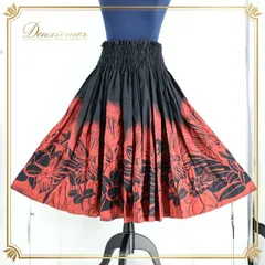 フラダンス 衣装 パウスカート ブラック系 フラ ダンス パウスカートショップ ハワイアン シングル 日本製 黒 赤 レフア柄 鮮やか 華やか ケース付き アロハ 花柄 ハワイアンプリント フラワー レッド系