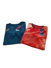 アシックス◆メンズ バレーボールウエア グラフィック EL 半袖Tシャツ ２枚セット M  レッド グリーン