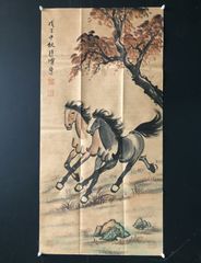 徐悲鴻 奔馬図 横幅六尺 掛軸 馬図 動物画 水墨画 純手描き 中国美術