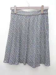 ◇ ⊂ KUMIKYOKU 組曲 プリント 膝丈 フレア スカート サイズ2 ブルー系 ブラウン レディース P  【1409250040924】