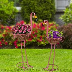 植木鉢 フラワーバスケット フラミンゴ プランター 2個セット ピンク 曲線 錆びにくい メタル 孔雀 ピーコック 鳥 家の装飾 庭 ガーデン インテリア 4-7