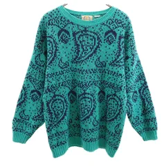 Paris Sport Club パリススポーツクラブ 総柄 長袖 セーター エメラルドグリーン ニット レディース 古着