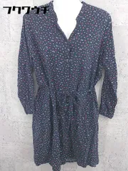 ◇ niko and... ニコアンド ベルト付 総柄 長袖 ミニ シャツ ワンピース ネイビー マルチ レディース 【中古】 【1002799033480】