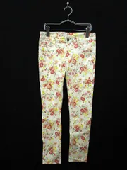 ローリーズファーム LOWRYS FARM パンツ スキニー スリム 花柄 ストレッチ M 白 ホワイト