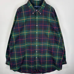 古着 ラルフローレン RALPH LAUREN 長袖シャツ ボタンダウンシャツ ワンポイント ロゴ 刺繍 大きいサイズ 3XLT  グリーン系 チェック メンズ