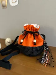 \\ お菓子がたくさん入る‼︎ //  まんまるかごポシェット　ハロウィン仕様♪  キッズ　カゴバッグ