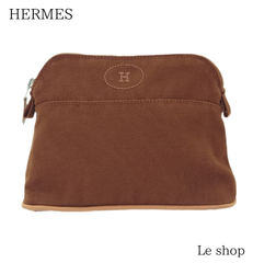 HERMES エルメス ポリードポーチ 化粧ポーチ ブラウン キャンバス レザー 中古