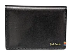 未使用 ポールスミス カードケース 二つ折り PSC831 ブラック 黒 ストライプステッチ 本革 定期入れ パスケース 名刺入れ Paul Smith